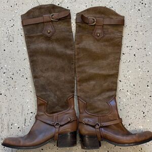 Brown Suede and Leather Knee-High Boots